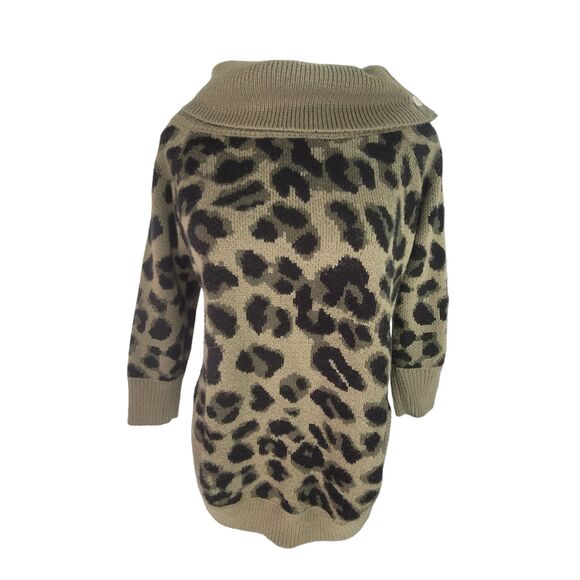 89th & Madison Cheetah Print Olive Green Black Cowl Neck Sweater Small Petite - Picture 4 of 10